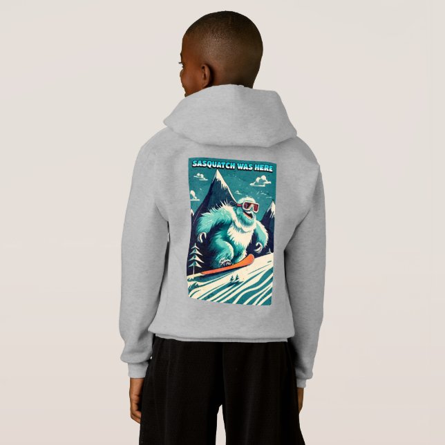 Funny Sasquatch Was Here Snowboarding Winter Hoodie (Back Full)