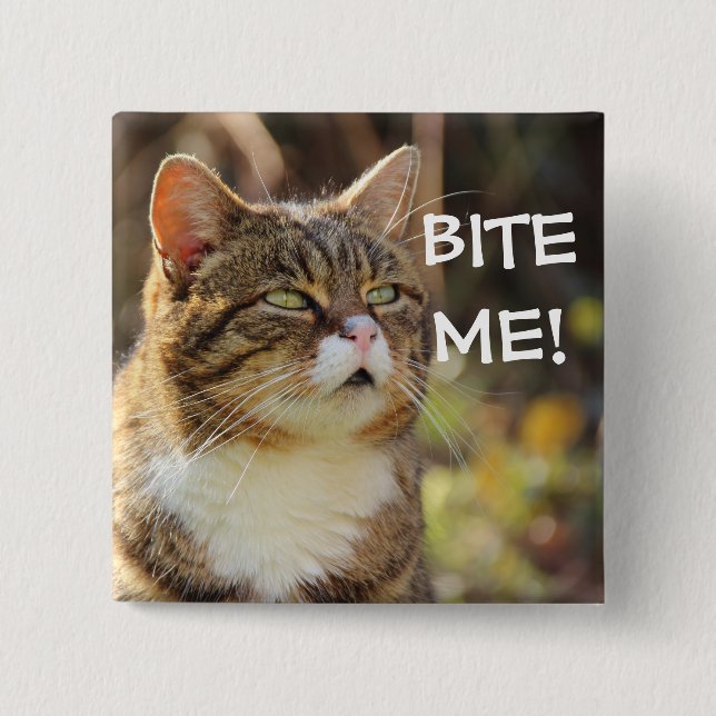 Funny Sassy Cat with Attitude Bite Me Button (Front)