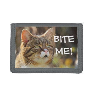Funny Sassy Cat with Attitude Bite Me Tri-fold Wallet