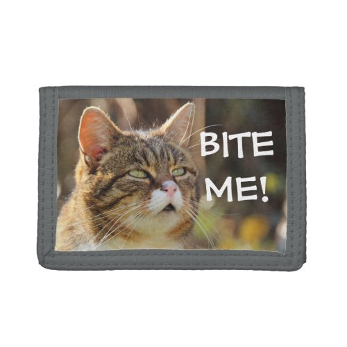 Funny Sassy Cat with Attitude Bite Me Trifold Wallet