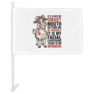 Funny Sassy Cow Smart Mouth Vintage Graphic_1 Car Flag