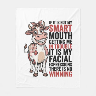 Funny Sassy Cow Smart Mouth Vintage Graphic_1 Fleece Blanket