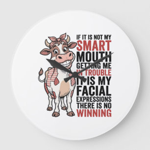 Funny Sassy Cow Smart Mouth Vintage Graphic_1 Large Clock