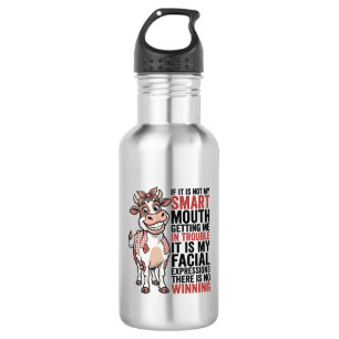 Funny Sassy Cow Smart Mouth Vintage Graphic_1 Stainless Steel Water Bottle
