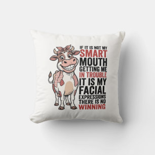 Funny Sassy Cow Smart Mouth Vintage Graphic_1 Throw Pillow