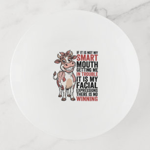 Funny Sassy Cow Smart Mouth Vintage Graphic_1 Trinket Tray