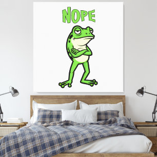 Funny Sassy Frog Nope, Grumpy Toads Cartoon Illus Canvas Print