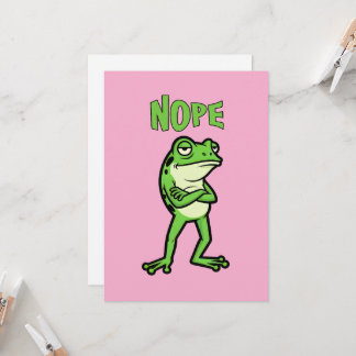 Funny Sassy Frog Nope, Grumpy Toads Cartoon Illus Invitation