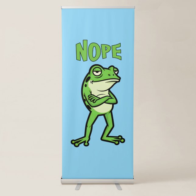 Funny Sassy Frog Nope, Grumpy Toads Cartoon Illus Retractable Banner (Front)