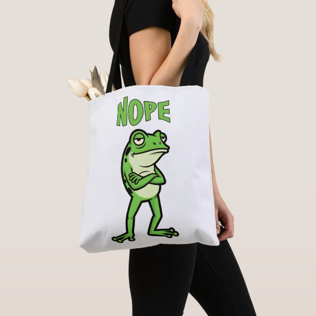 Funny Sassy Frog Nope, Grumpy Toads Cartoon Illus Tote Bag (Close Up)