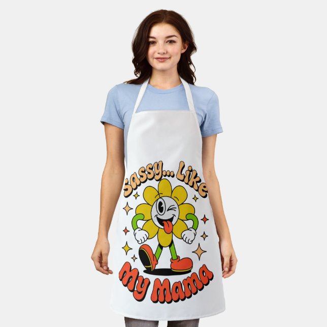 Funny Sassy Like My Mama Retro Flower White Apron (Worn)