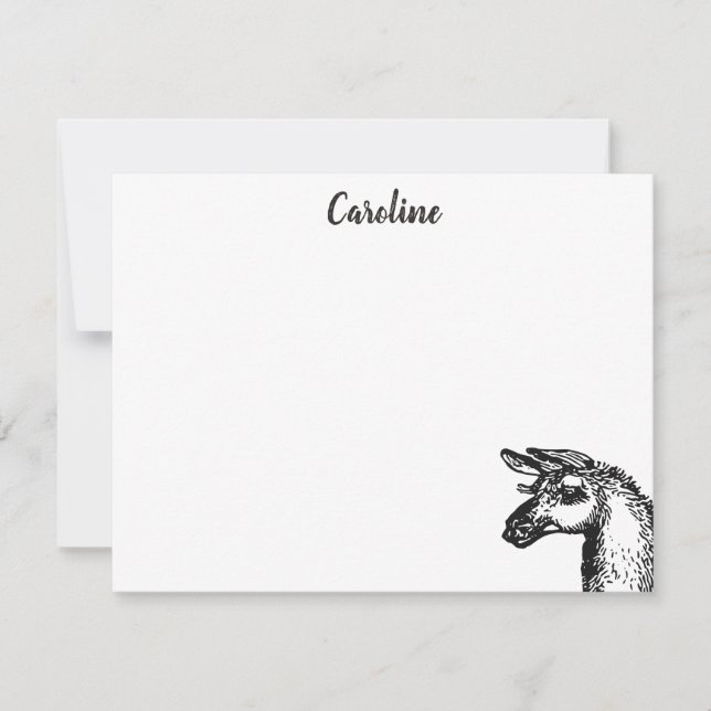 Funny Sassy No Drama Llama Drawing Black and White Note Card (Front)