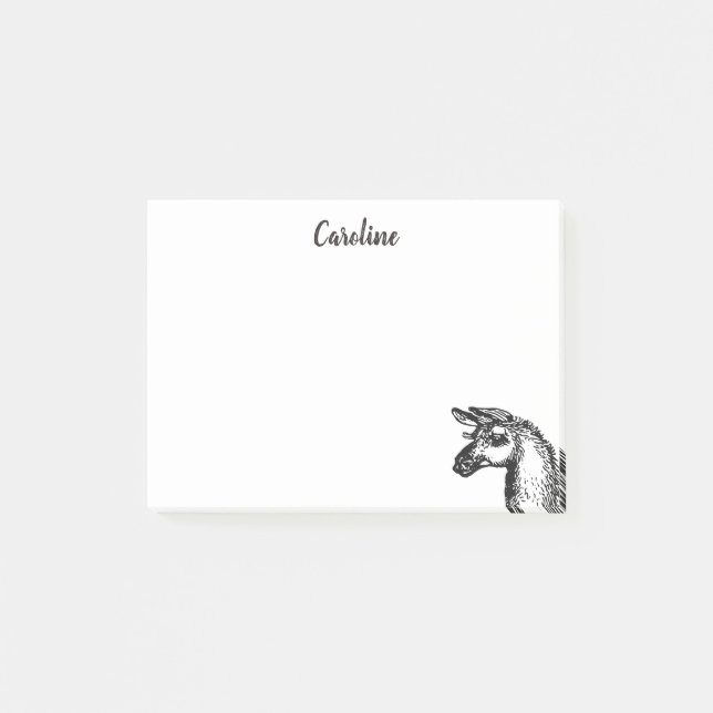 Funny Sassy No Drama Llama Drawing Black and White Post-it Notes (Front)