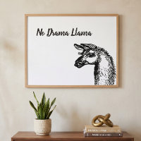 Funny Sassy No Drama Llama Drawing Black and White