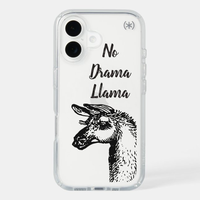 Funny Sassy No Drama Llama Drawing Black and White Speck iPhone Case (Front)