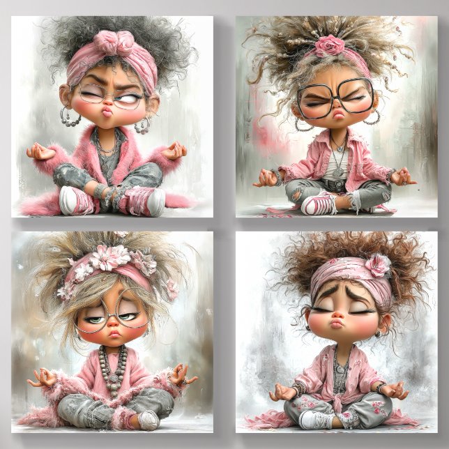 Funny Sassy Yoga Art Acrylic Photo Tile (Front Set)