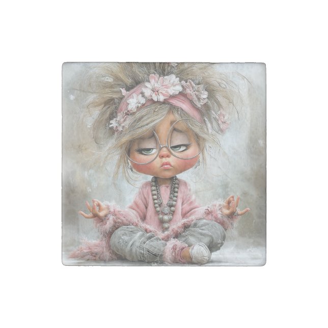 Funny Sassy Yoga Art Stone Magnet (Front)