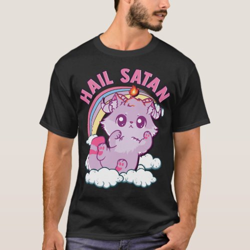 Funny Satanic Hail Satan Kitten Cute Rainbow Cat T_Shirt
