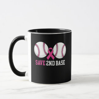 Funny Save 2nd Base Baseball Breast Cancer  Mug