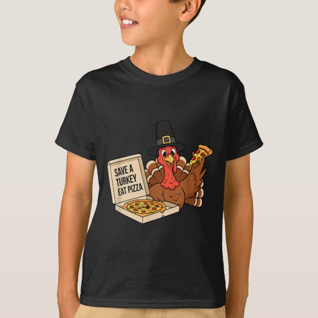 Funny Save A Turkey Eat A Zza Thanksgiving Zza Lov T-Shirt (Front)