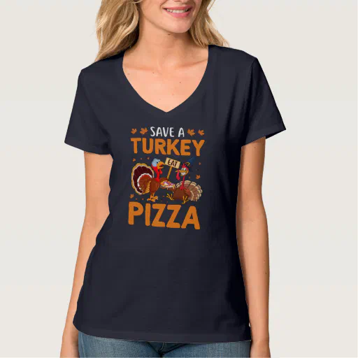 Funny Save a Turkey Eat Pizza Thanksgiving Kids Ad T-Shirt