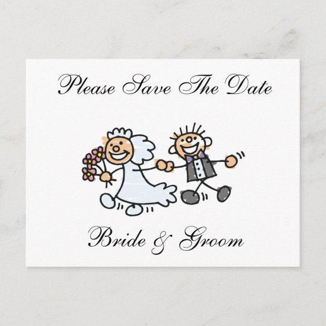 Funny Save The Date Happy Bride Groom Wedding Announcement Postcard (Front)