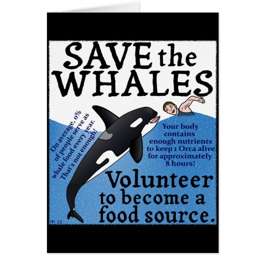 Funny Save the Whales Orca Satire Spoof Humor Cards (Front)