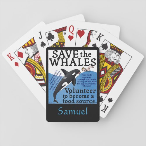 Funny Save the Whales Orca Satire Spoof Poker Cards