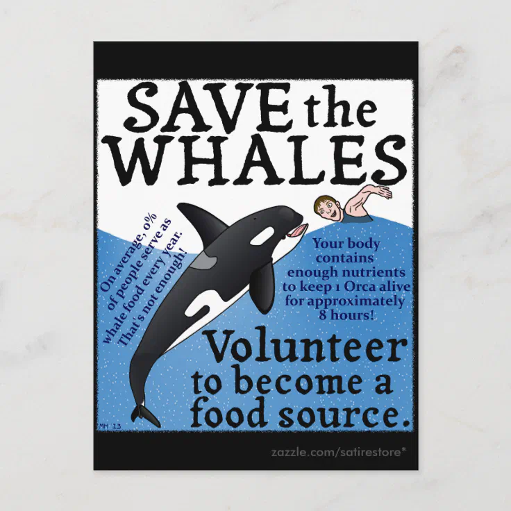 Funny Save the Whales Satire Spoof Postcard | Zazzle