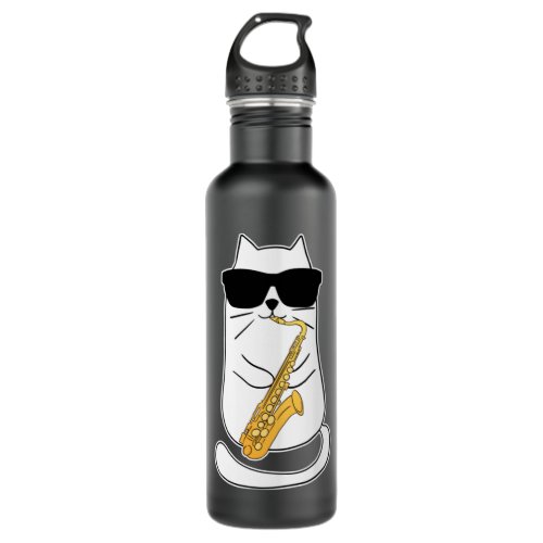 Funny Saxophone Cat Musician Jazz Music Lover Long Stainless Steel Water Bottle