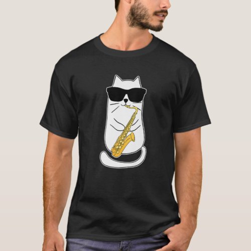 Funny Saxophone Cat Musician Jazz Music Lover T_Shirt