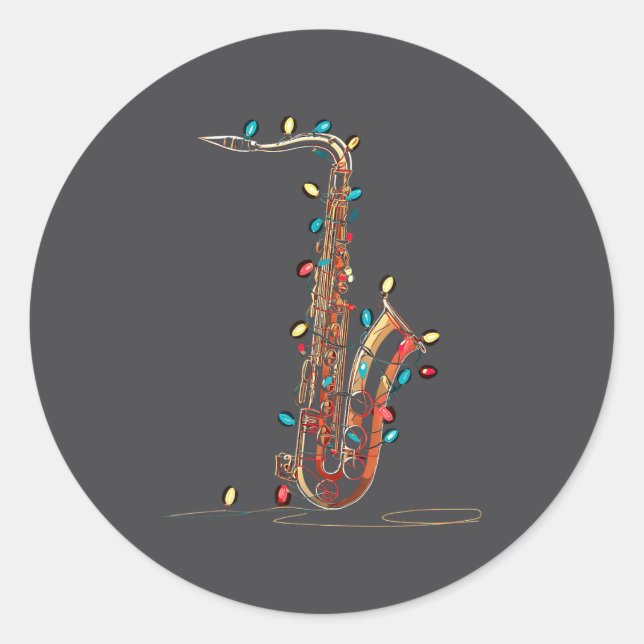 Funny Saxophone Christmas Graphics Lights Lover Pl Classic Round Sticker (Front)