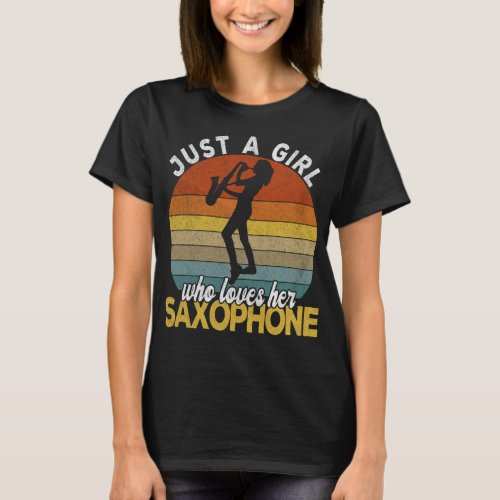 Funny Saxophone Girl Musician Jazz Music Lover Ret T_Shirt