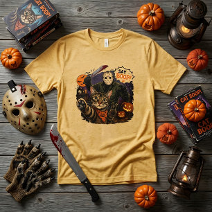 Funny Say Boop! Horror Cat Selfie Jason Mask Tri-Blend Shirt