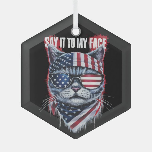Funny Say It To My Face Funny Cat Glass Ornament (Front)