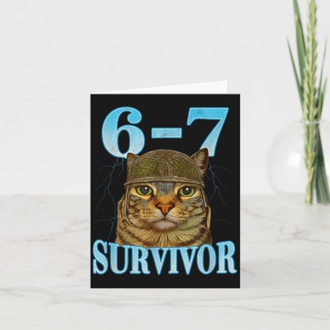 Funny Saying 67 Cats Tummy Ache Survivor Cat Meme  Card (Front)