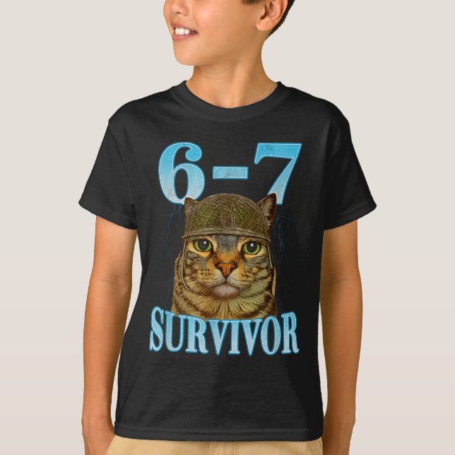 Funny Saying 67 Cats Tummy Ache Survivor Cat Meme  T-Shirt (Front)