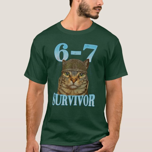 Funny Saying 67 Catsummy Ache Survivor Cat Meme si T-Shirt (Front)