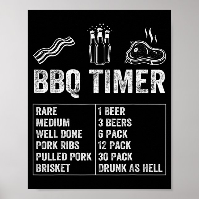 Funny Saying Bbq Timer Beer Grill Dad Barbecue Dri Poster (Front)