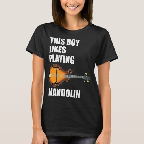 Funny Saying Boy Likes Mandolin Music Notes  T_Shirt