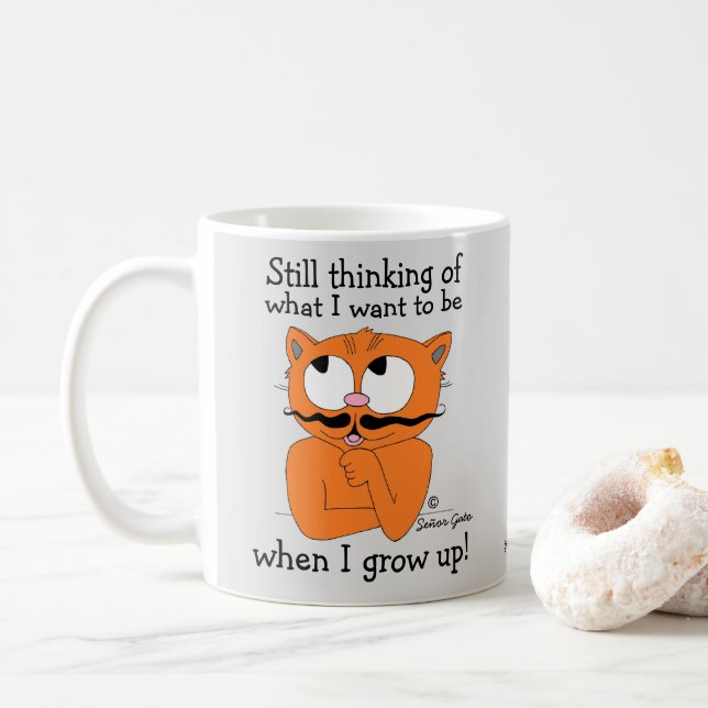 Funny Saying Cartoon Mustache Cat Coffee Mug (With Donut)