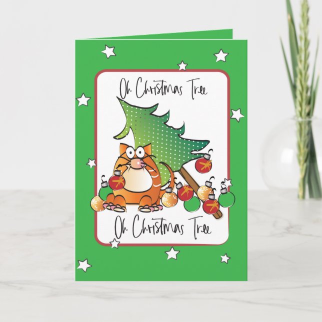 Funny Saying Christmas Cat Cartoon Humorous Card (Front)