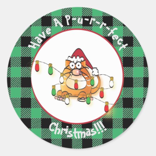 Funny Saying Christmas Purrfect Cat Santa Hat Gift Classic Round Sticker