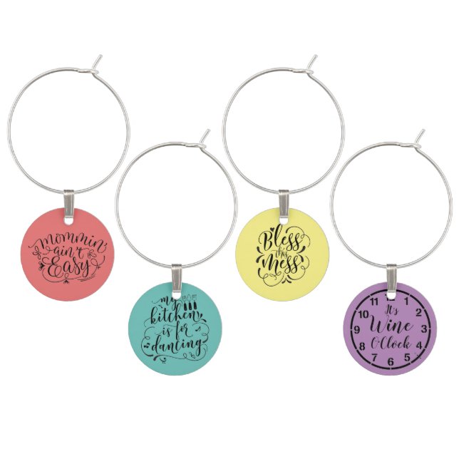 Funny Saying Colorful Wine Charms (Staggered)