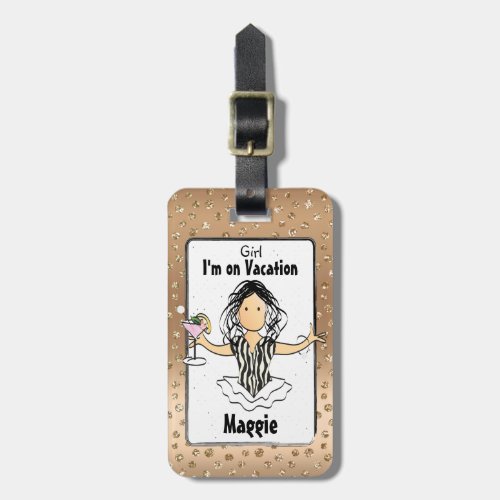 Funny Saying Female Cartoon Vacation Cruise Beach  Luggage Tag