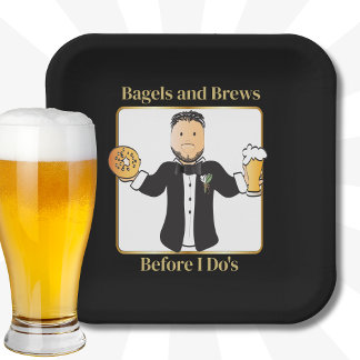 Funny Saying Groom Cartoon Bagel Wedding Brunch Paper Plates