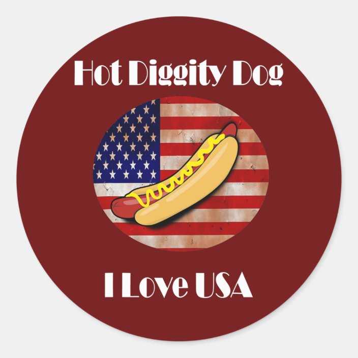 Funny Saying Hot Diggity Dog I Love USA Funny Classic Round Sticker