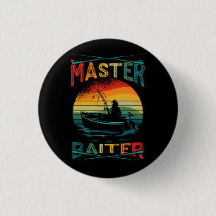 Funny Saying Master Baiter VIntage Sunset Fishing  Button