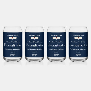 Funny Saying Navy Blue Modern Graduation Party Can Glass
