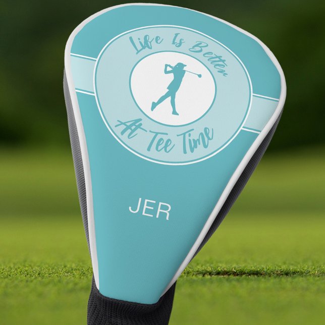 Funny Saying Personalized Monogram Initials Teal Golf Head Cover (Funny women’s putter cover with initials—because tee time deserves personality.)